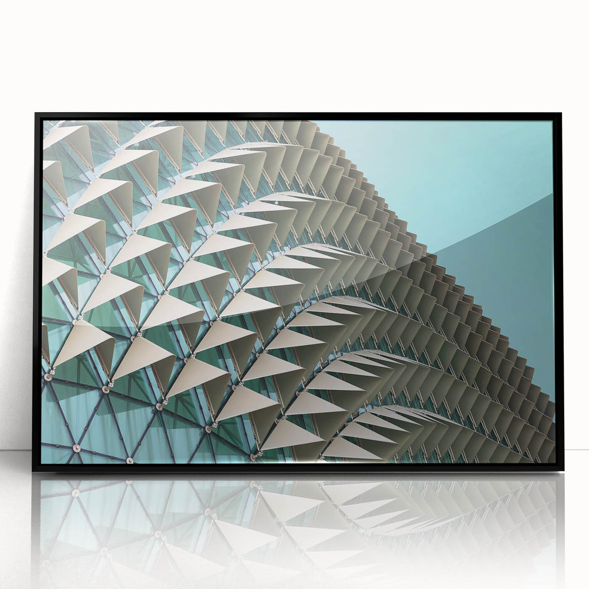 Large abstract wall art in muted gray and blue tones on a framed acrylic print, suitable for modern art wall decor.