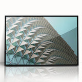 Large abstract wall art in muted gray and blue tones on a framed acrylic print, suitable for modern art wall decor.