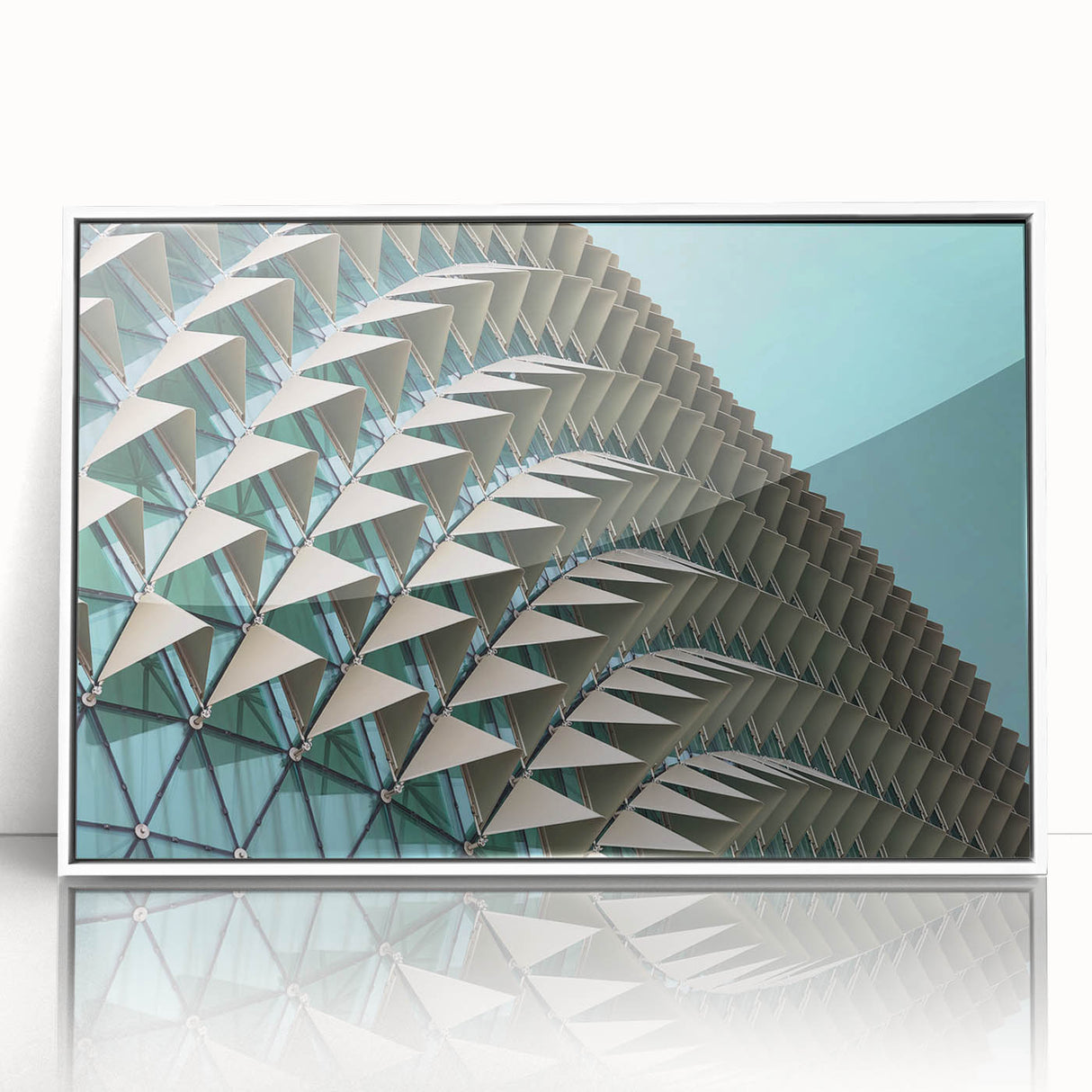 Framed acrylic print of a mid-century modernist abstract design in muted earth tones, ideal for modern art wall decor.
