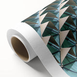 Art Deco poster featuring a stylized peacock in bold blue and green tones on rolled canvas, ideal for nursery wall art.