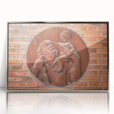 Mid-century modernist art deco poster featuring geometric shapes in silver and gray tones on acrylic.