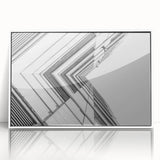 Framed acrylic print of a mid-century modernist abstract design in muted earth tones, suitable for modern art wall decor.