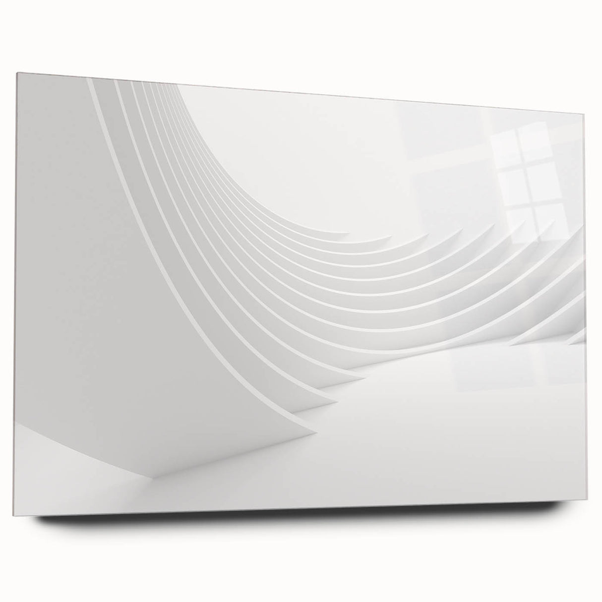 Large abstract wall art print on acrylic, featuring swirling blue and gray tones, ideal for bedroom or dining room decor.