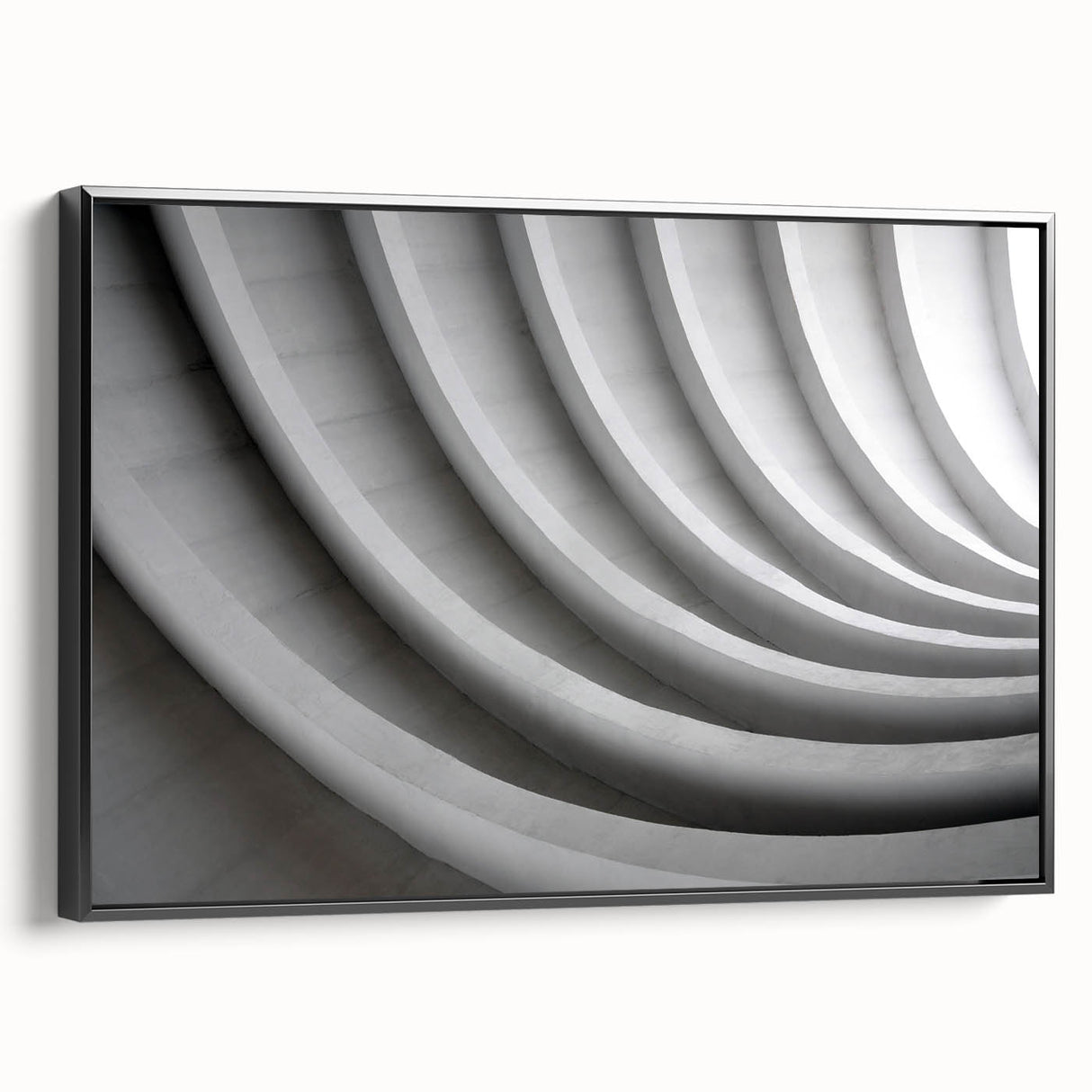 Black and white landscape painting on framed canvas, featuring a serene mountain scene, suitable for bedroom wall art.