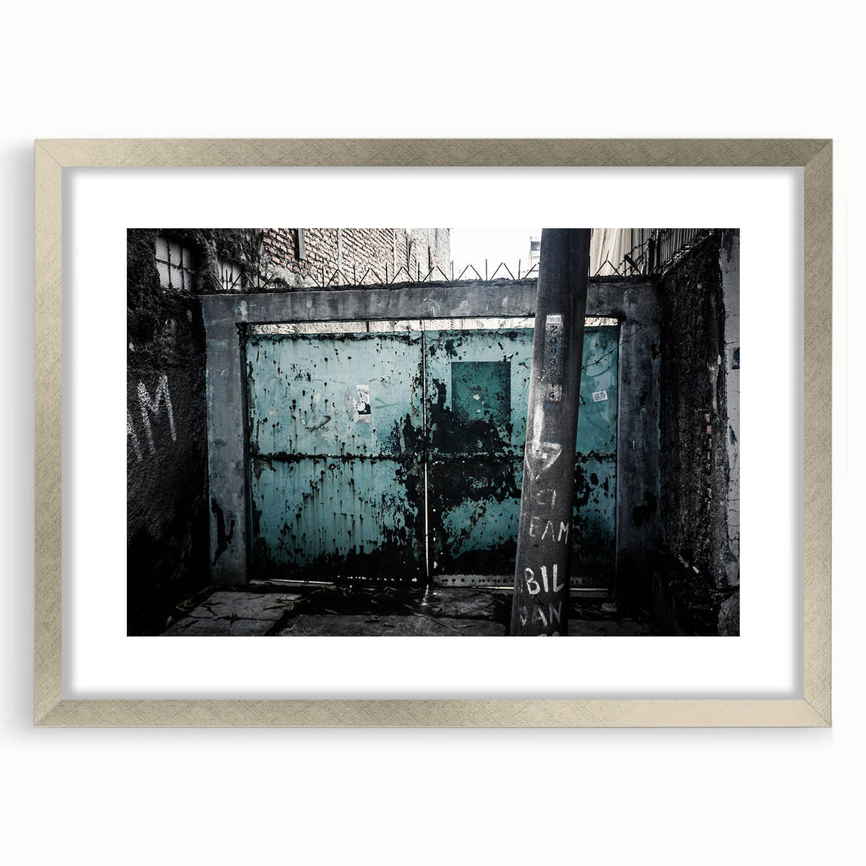Textured abstract art print in neutral tones on a framed canvas, suitable for bedroom decor.