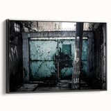 Framed canvas featuring a black and white landscape painting with vintage poster art style, ideal for bedroom decor.