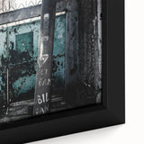 Extra large framed canvas featuring textured black wall art with colorful abstract designs, ideal for living room decor.