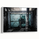 Framed vintage poster art featuring colorful abstract design on black background, suitable for large living room walls.