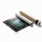 A large rolled canvas featuring a detailed floral art print in soft pastel colors.