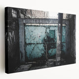 Large abstract canvas art featuring swirling blue and gray tones, ideal for kitchen wall decor.