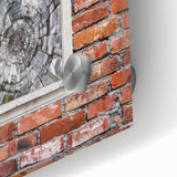 Large abstract wall art in vibrant blue and orange tones on acrylic glass, suitable for dining room ambiance.