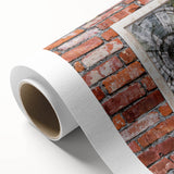 Art deco poster featuring geometric patterns in muted gold and teal tones on rolled canvas.