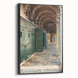 Framed canvas featuring a black and white vintage landscape painting, ideal for bedroom wall decor.