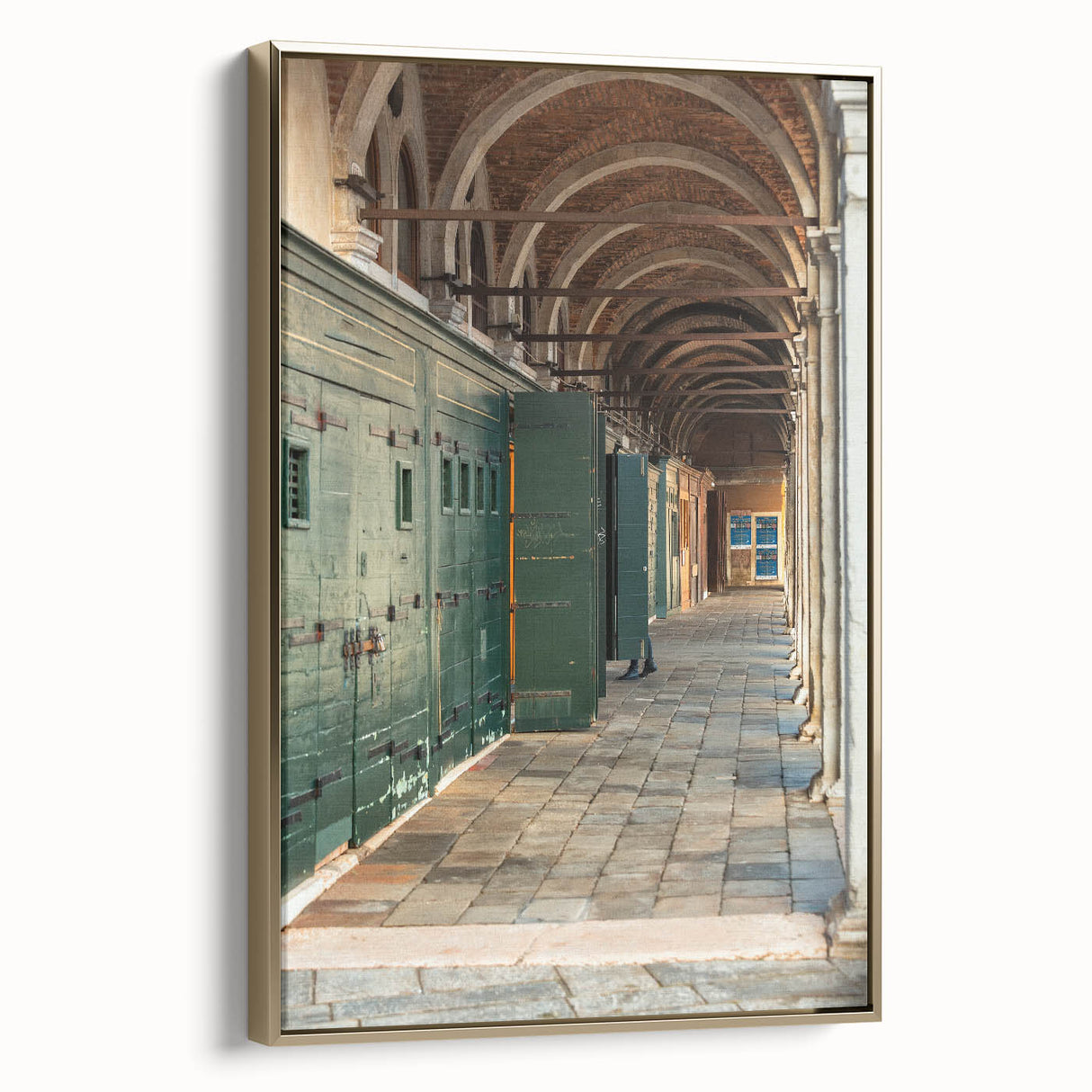 Framed vintage landscape painting on canvas featuring a serene forest scene in muted green and brown tones.