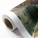 Art deco poster of a stylized sunrise in pastel shades, printed on rolled canvas, suitable for nursery wall art.