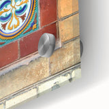 Large abstract wall art in mid-century modernist style with vibrant hues on acrylic glass, ideal for dining room ambiance.