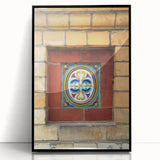 Large abstract wall art featuring swirling blue and gray tones on a framed acrylic print.