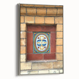 Framed canvas depicting a vintage landscape painting with vivid colorful art on a black background.