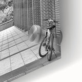 Large abstract wall art in muted blue and green tones on acrylic glass, ideal for dining room ambiance.