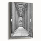 Framed canvas featuring a vintage landscape art painting with vibrant colors on a black background.