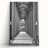 Large black and white abstract acrylic print on canvas, featuring fluid lines.