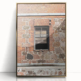 Large framed acrylic print of abstract mid-century modernist art in gold and black tones, suitable for modern art wall decor.