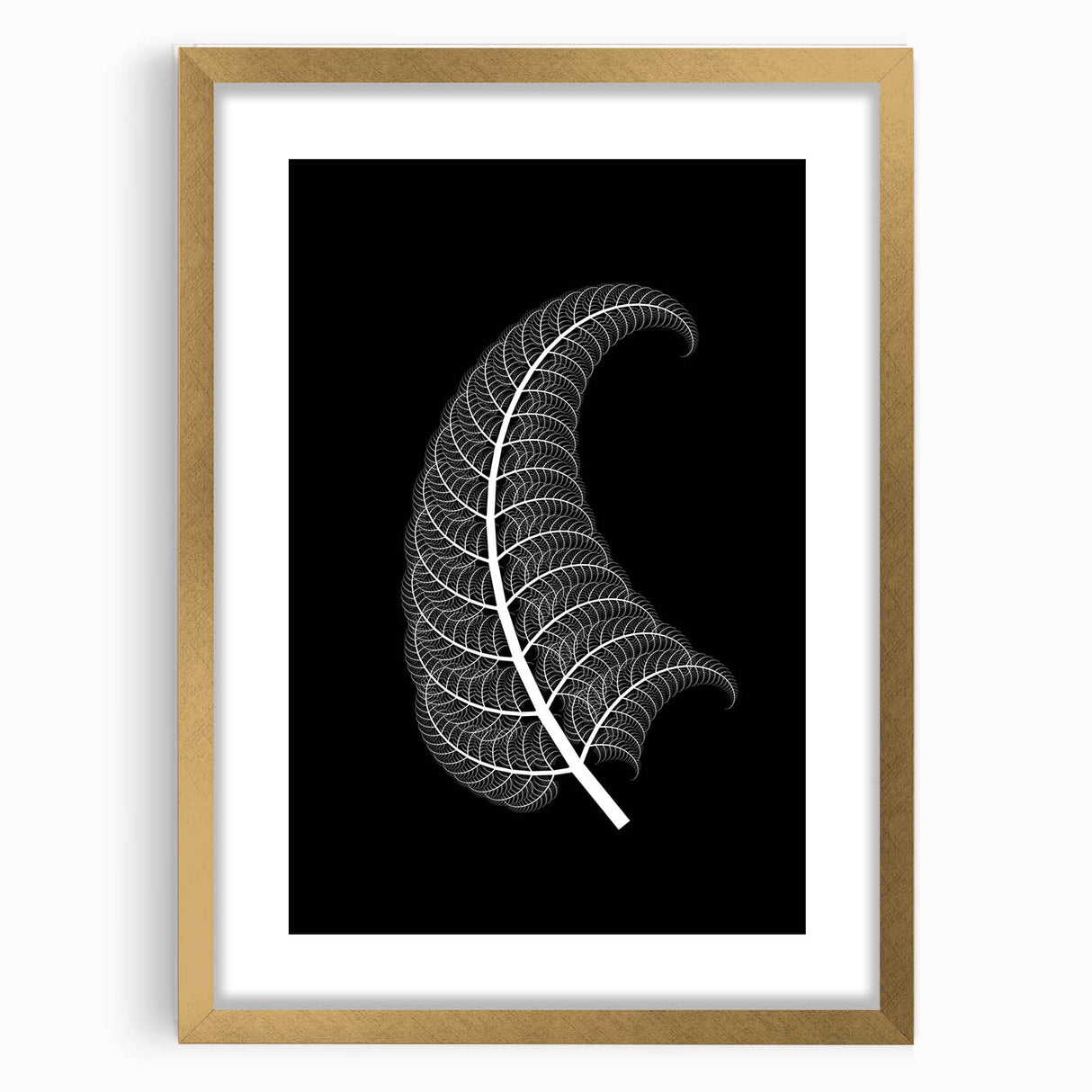Elegant gold frame with a white mat, showcasing a beautiful landscape artwork. The frame's intricate detailing and reflective surface enhance the overall aesthetic appeal, making it an ideal choice for home decor or gallery displays.