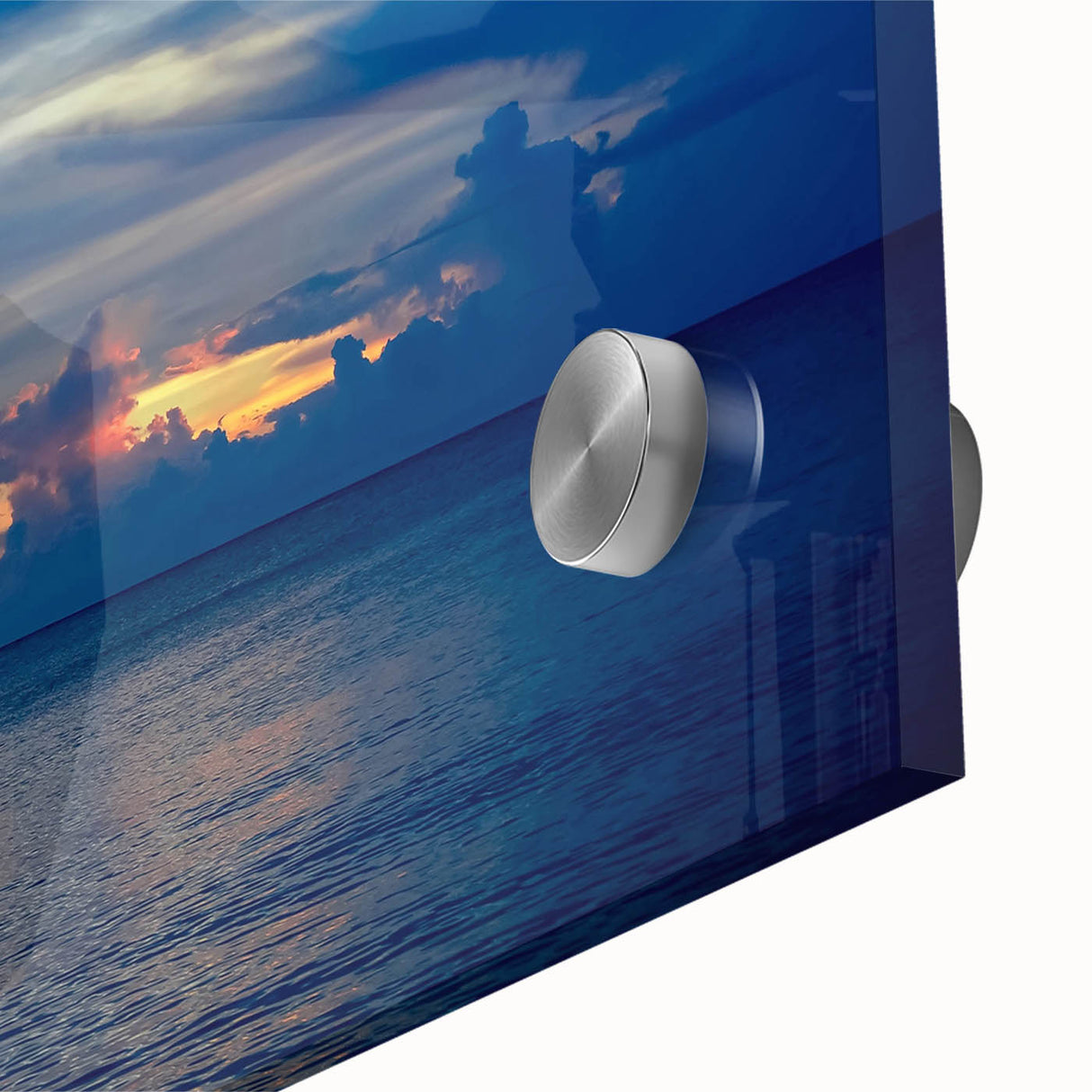 Large abstract wall art on acrylic, featuring swirling blue and gold tones, ideal for dining room ambiance.