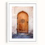 Abstract art print featuring swirling blue and white patterns on a framed canvas, suitable for bedroom or dining room decor.