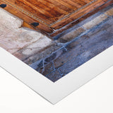 Art deco poster featuring geometric shapes and metallic colors on rolled canvas, suitable for dining room decor.