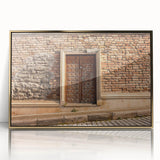 Large acrylic print of a mid-century modernist abstract design in gold and black, ideal for modern art wall decor.