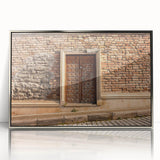 Mid-century modernist art deco poster featuring geometric shapes in silver and gray tones on acrylic.