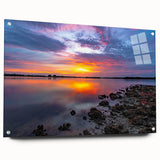 Large abstract wall art on acrylic glass featuring swirling blue and white patterns.