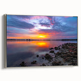 Framed canvas landscape painting depicting a vintage poster style scene in vibrant colors, ideal for living room decor.
