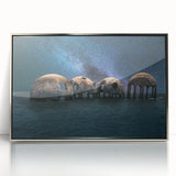 Mid-century modernist art featuring geometric shapes in muted tones on a framed acrylic print, suitable for nursery wall art.