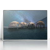 Art deco poster featuring geometric patterns in muted gold and white tones, framed in acrylic, ideal for nursery wall art.