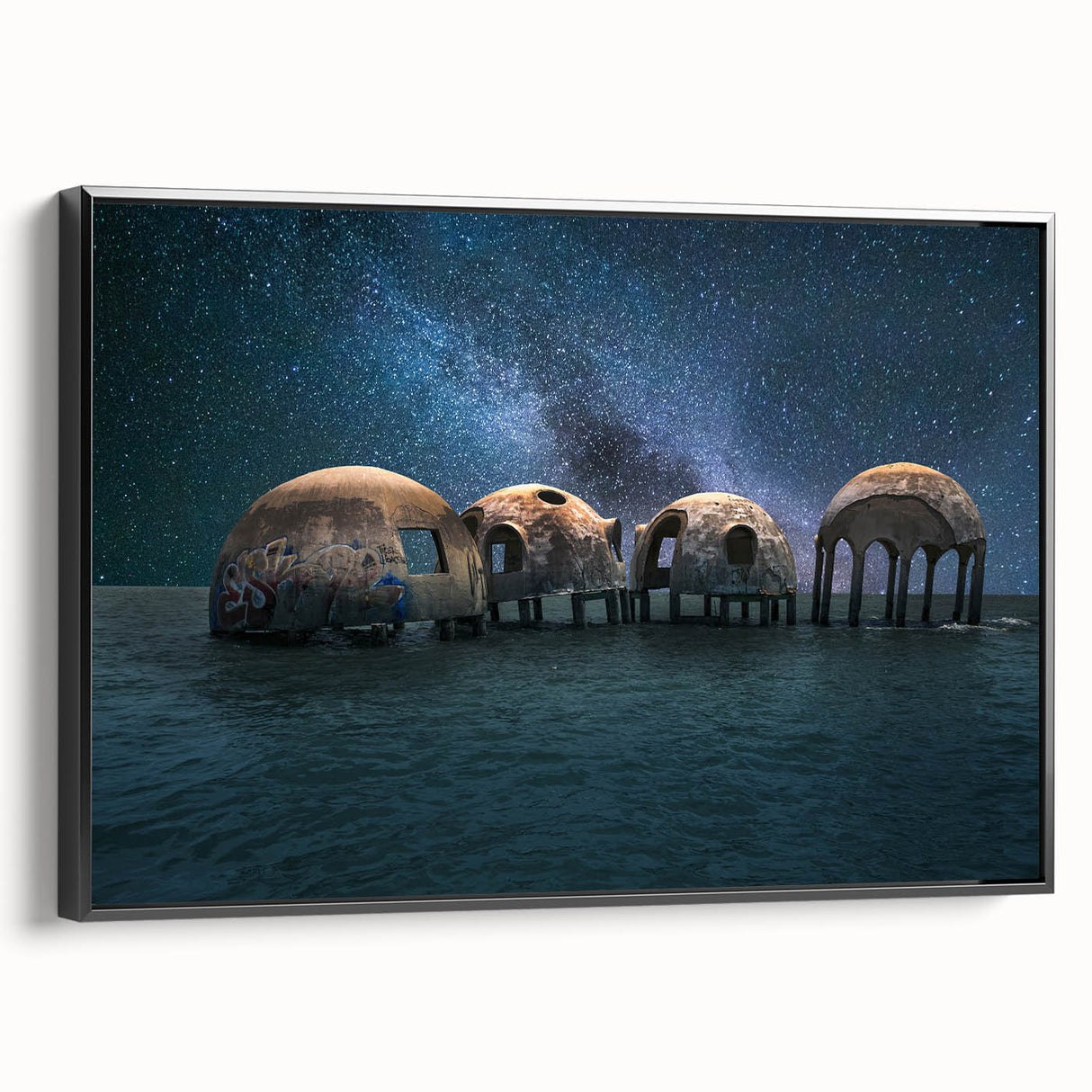 Black and white landscape art painting on framed canvas, featuring a serene nature scene, perfect for bedroom decor.
