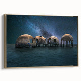 Framed canvas depicting a monochrome landscape, with muted black tones, ideal for bedroom wall art.
