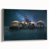 Framed canvas of a vintage landscape painting, showcasing a colorful forest scene on a black background.