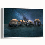 Vintage poster art of a colorful abstract design on a large framed canvas, ideal for living room decor.