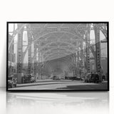 Large abstract wall art in muted gray and blue tones, framed acrylic, ideal for modern living room decor.