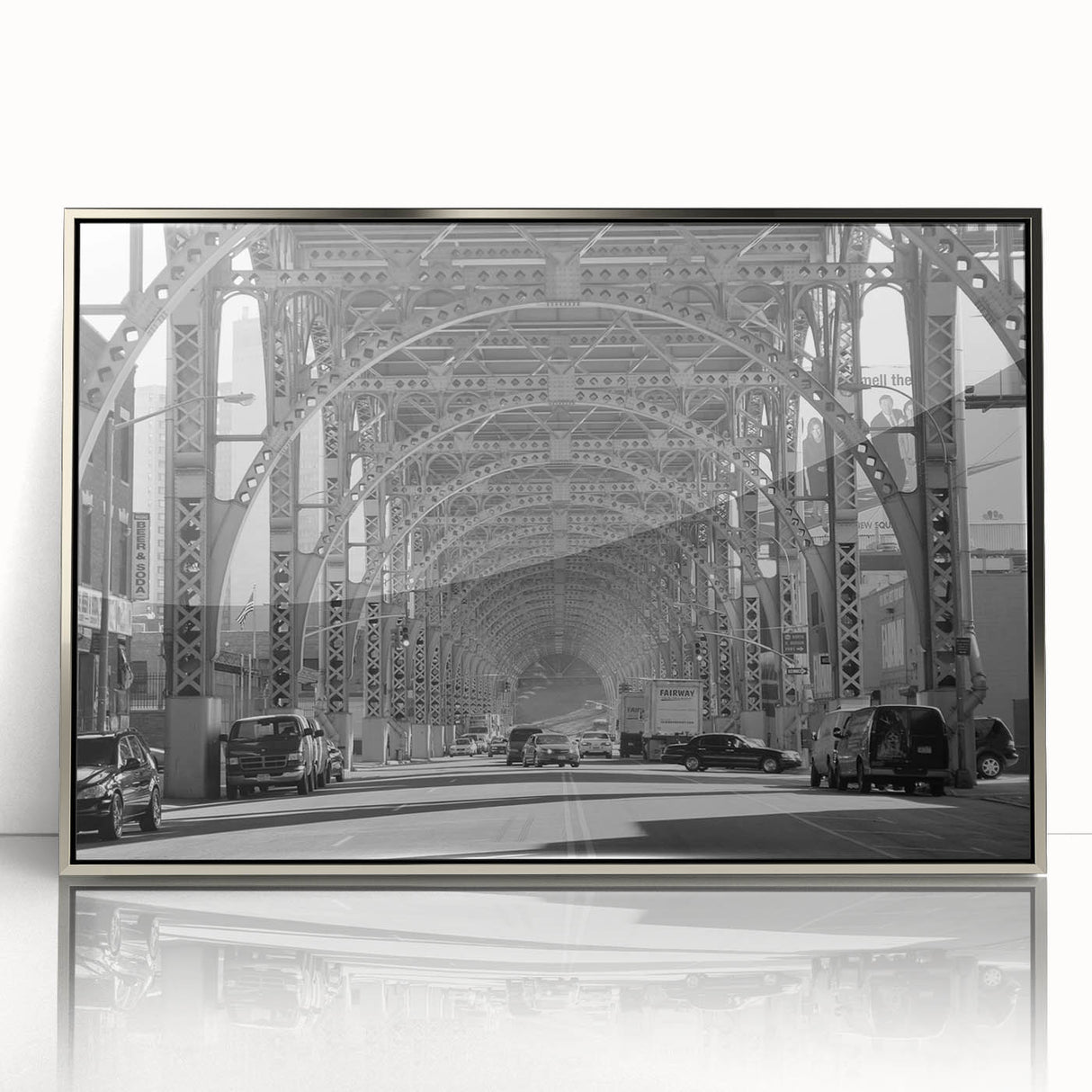 Art deco poster featuring geometric shapes in silver and black on acrylic, ideal for modern art wall decor.