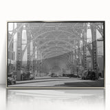 Art deco poster featuring geometric shapes in silver and black on acrylic, ideal for modern art wall decor.