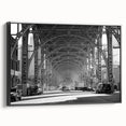 Black and white framed canvas depicting a vintage landscape scene, suitable for bedroom wall art.