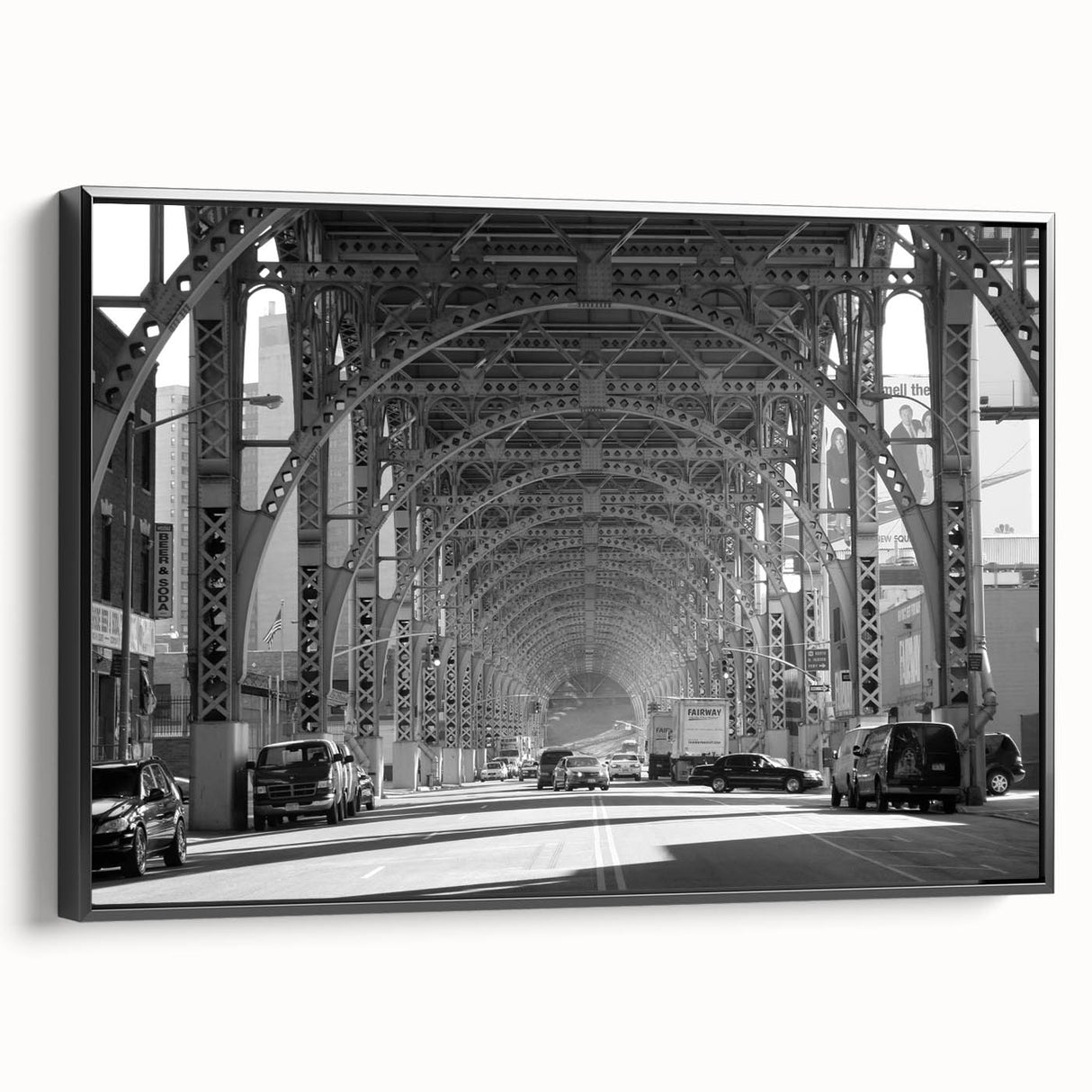 Black and white framed canvas depicting a vintage landscape scene, suitable for bedroom wall art.