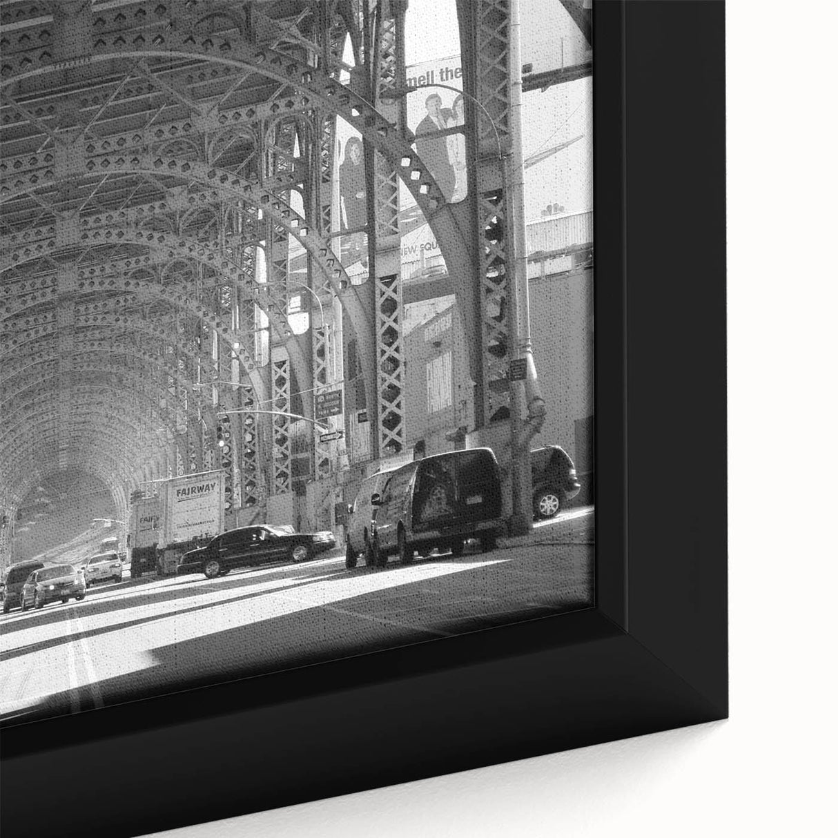 Extra large framed canvas featuring textured black wall art with colorful abstract accents, suitable for living room decor.