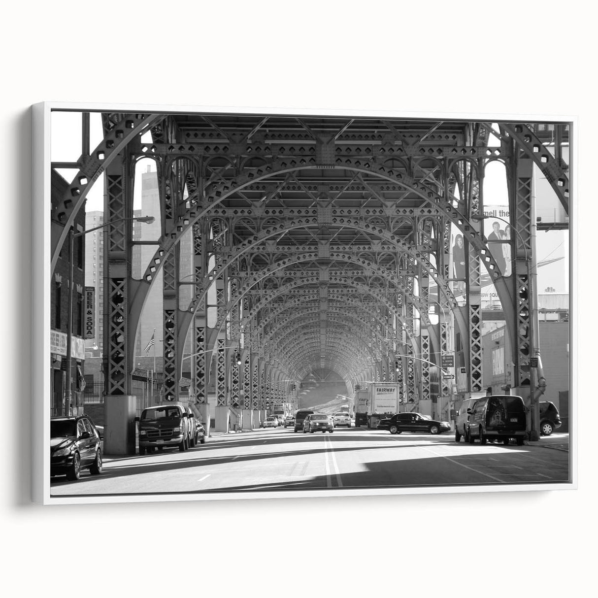 Framed canvas depicting a black and white vintage landscape painting, ideal for bedroom wall art.