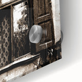 Large abstract wall art in muted blue and gray tones on acrylic, ideal for dining room ambiance.