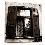 Large abstract wall art in vibrant blue and orange hues on acrylic glass, suitable for bedroom or dining room decor.