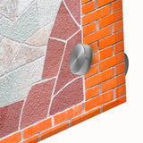 Large abstract wall art in blue and orange hues on acrylic, embodying mid-century modernist style, ideal for dining room art.